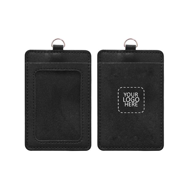Premium PU Leather ID Card Holder Vertical - Black  with Logo